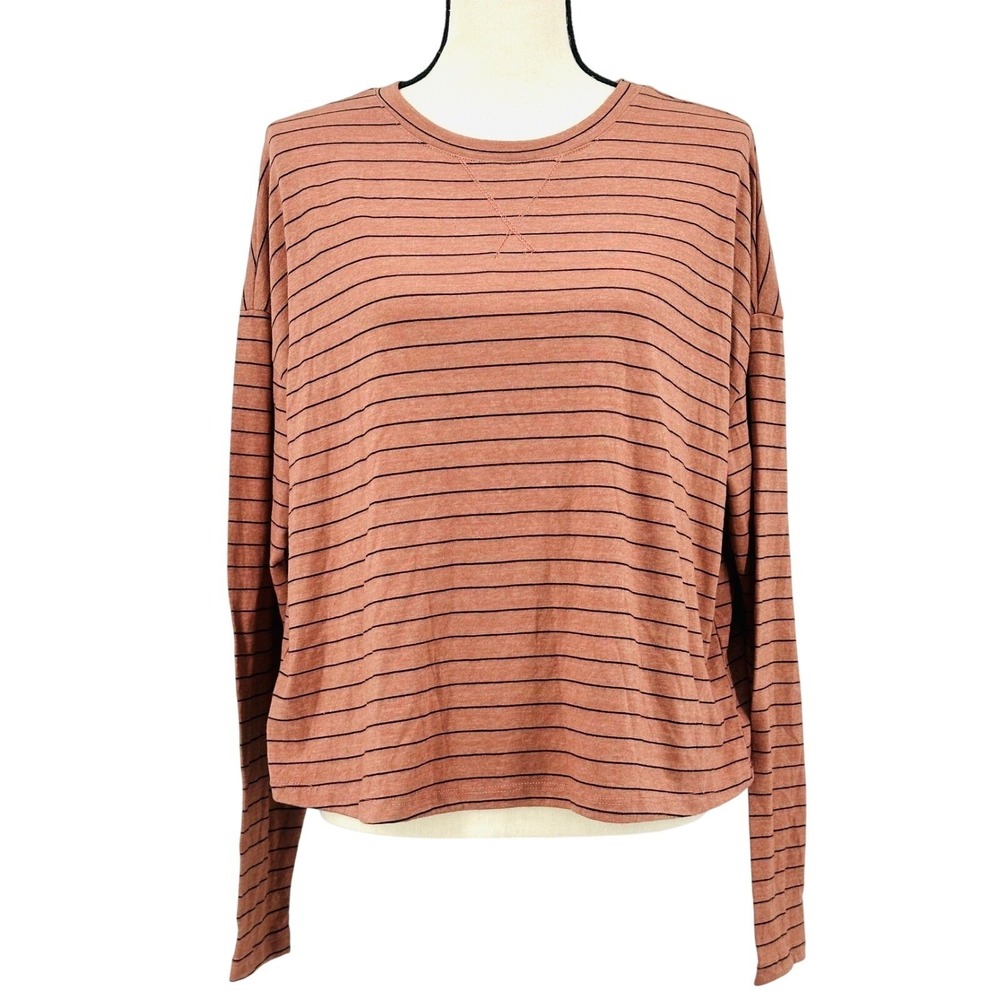 Project Social T Cotton Top Cinnamon Brown Stripe Long Sleeve Women's Small NWT